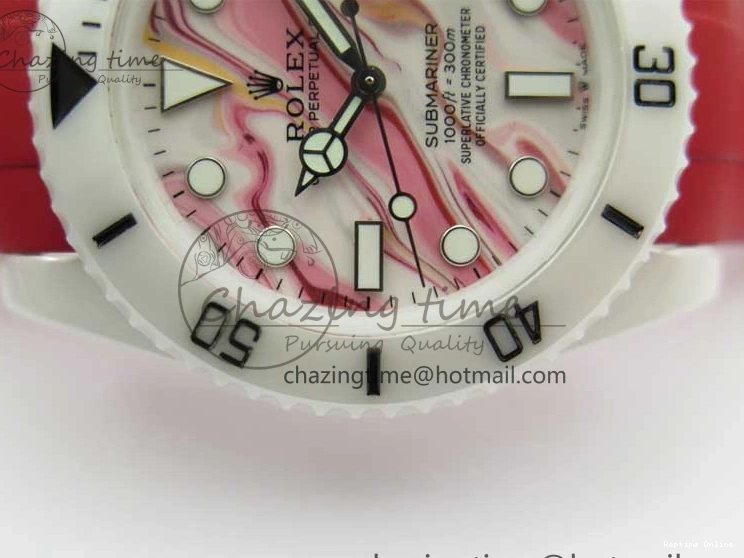 0123 WrinkleFree Submariner 40mm White Ceramic 5GF Best Edition White Red Dial on Red Rubber Strap SA 2485